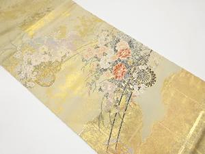 引き箔花車模様織り出し袋帯